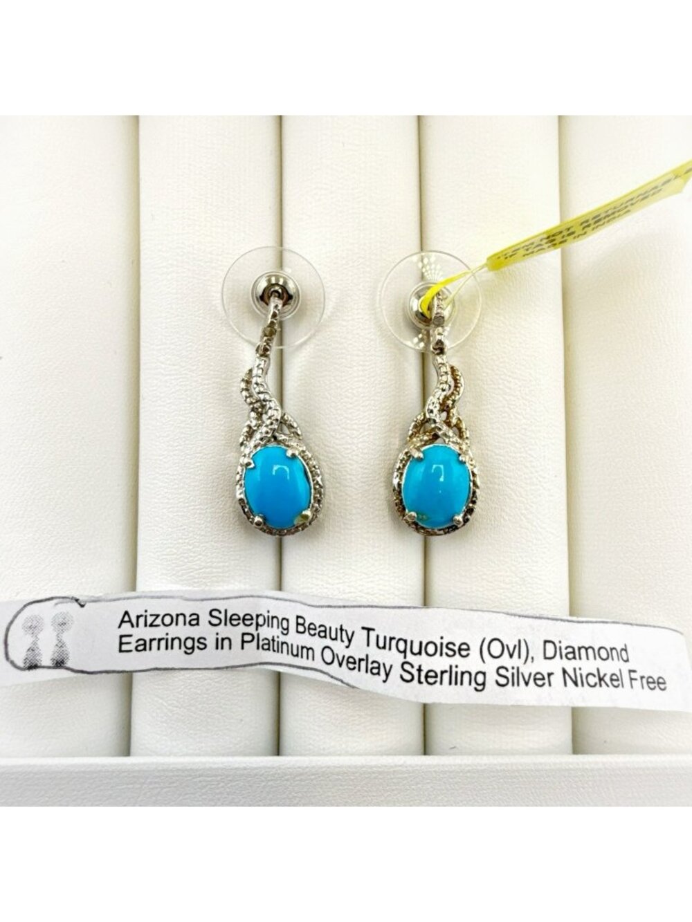 JTV Earrings Turquoise Diamond Sterling Silver Drop Dangle 925 Blue